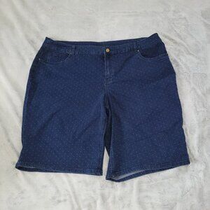 CJ Banks Womens Plus Size 24W Polka Dot Blue Denim Bermuda Shorts 12" Inseam
